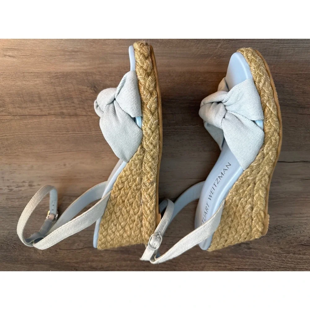 Stuart Weitzman Playa Womens 7.5B Espadrille Wedge Sandals Blue Denim